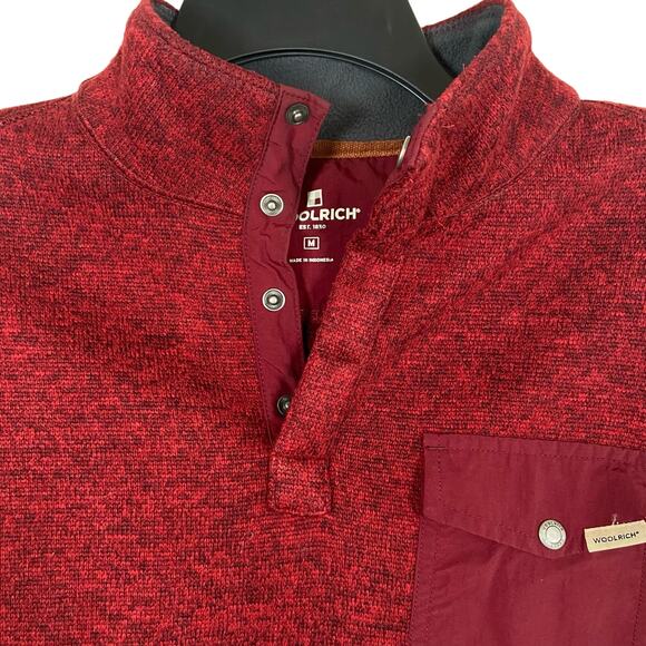 Woolrich Drifter Pullover Men's Medium Heather Red 1/4 Snap Fleece Sweater Cold - Picture 3 of 13